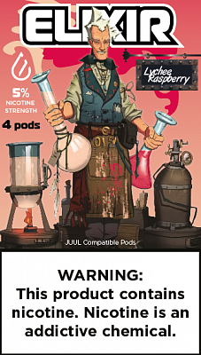 Картриджи для электронных сигарет JUUL - Elixir Lychee raspberry 0%, 1,3%, 1,5%